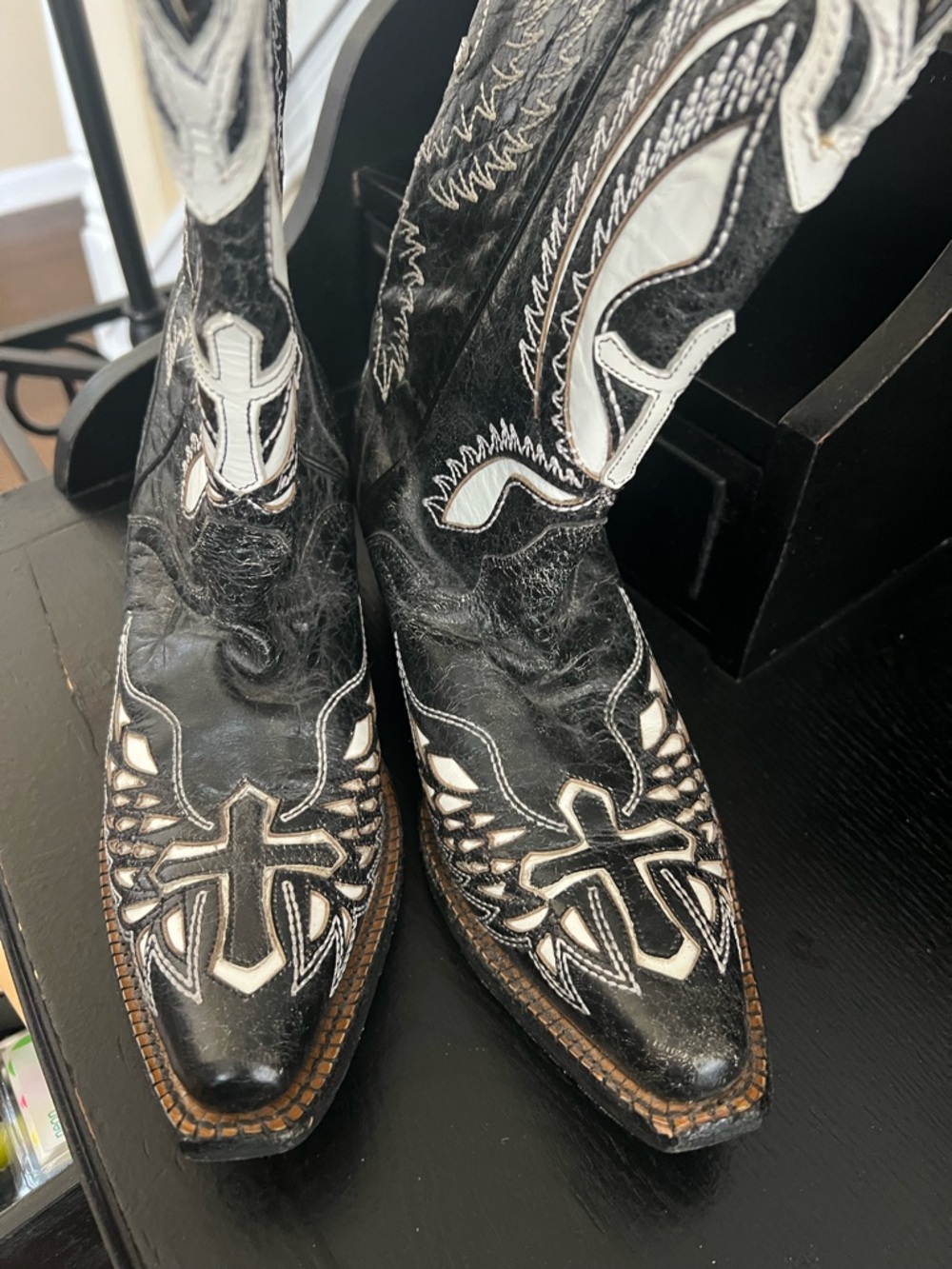 Black Western Embroidered Cross Cowboy Boots